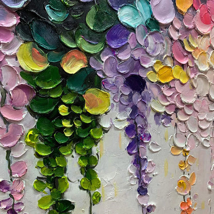 RAINBOW CASCADE: Textured Impasto Floral Oil Painting | rectangular format, hand-painted canvas edge