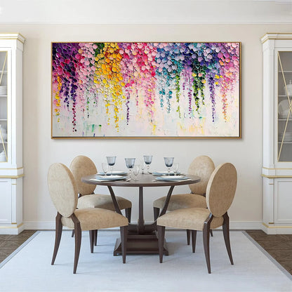 RAINBOW CASCADE: Textured Impasto Floral Oil Painting | rolled canvas, ready for custom framing