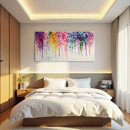 RAINBOW CASCADE: Textured Impasto Floral Oil Painting | Abstract mood, soft natural light studio shot