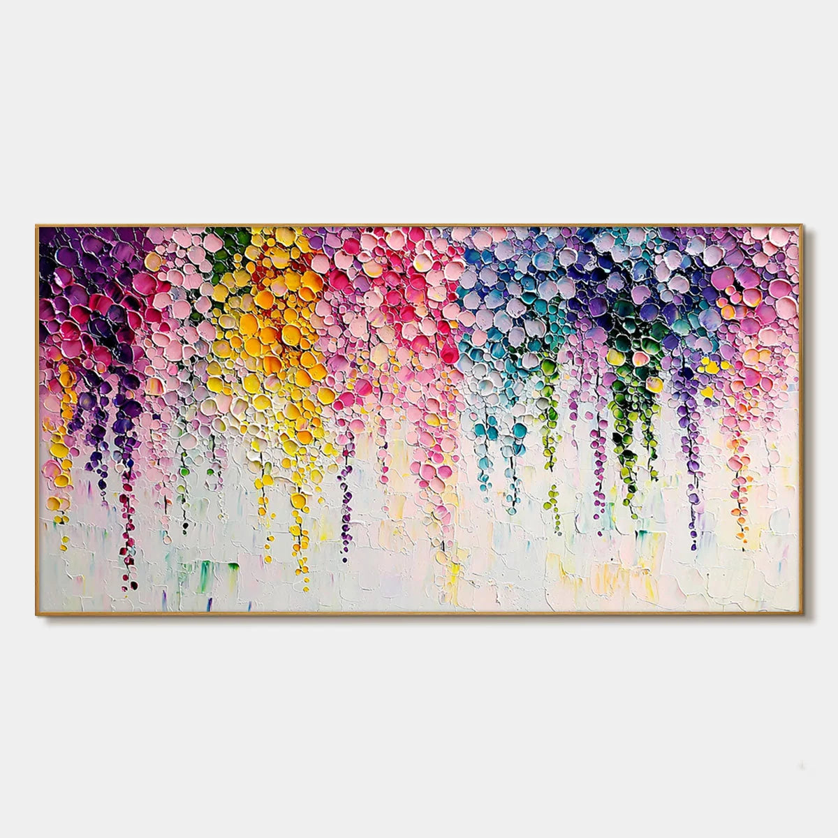 RAINBOW CASCADE: Textured Impasto Floral Oil Painting | hanging in living room, Abstract wall art