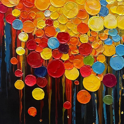 RAINBOW DROPS: Vertical Abstract Painting with Colorful Circles, Textured Impasto, Modern Wall Art | rectangular format, hand-painted canvas edge