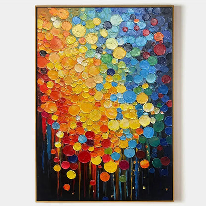 RAINBOW DROPS: Vertical Abstract Painting with Colorful Circles, Textured Impasto, Modern Wall Art | hanging in living room, Abstract wall art
