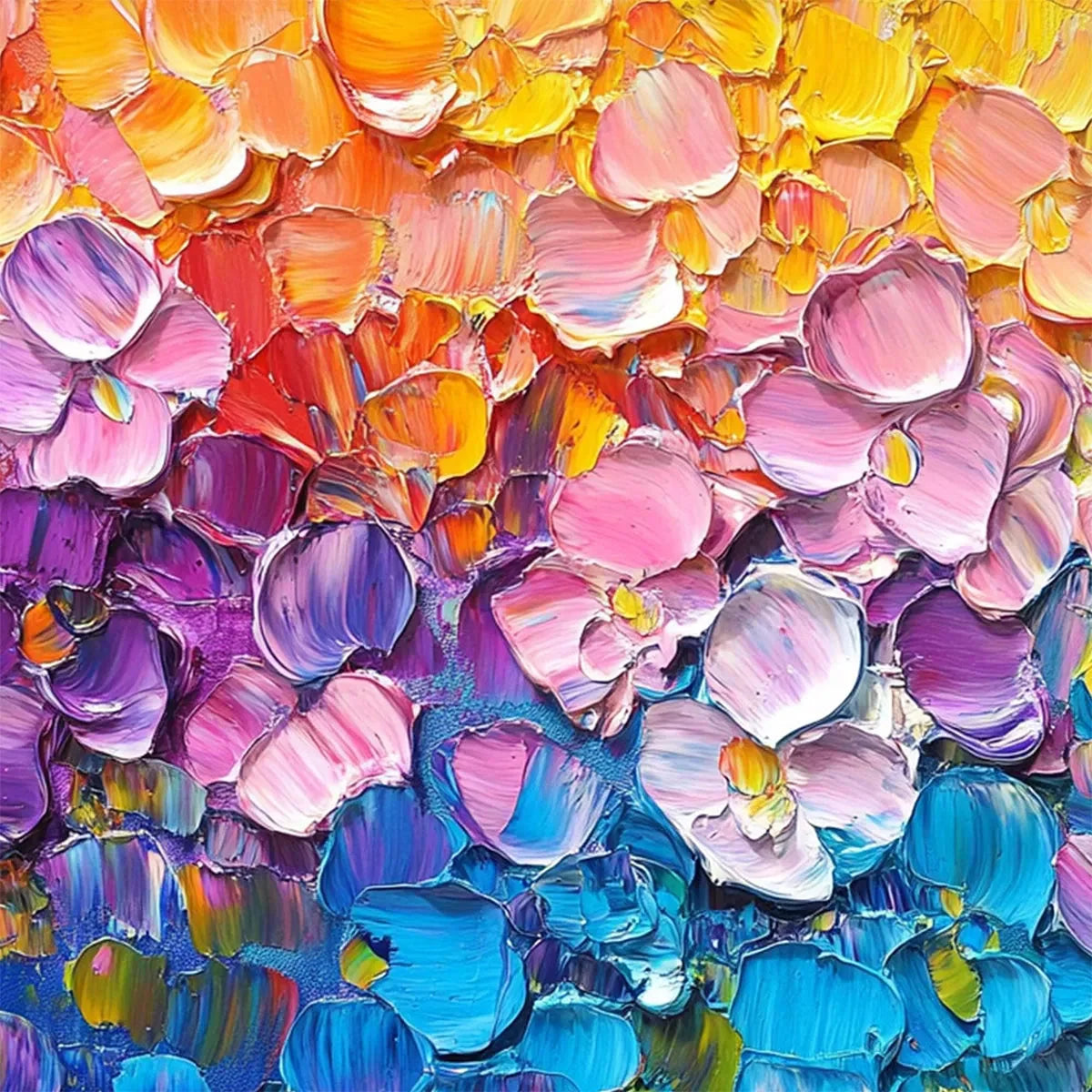 RAINBOW FALLS: Panoramic Impasto Floral Oil Painting in Vibrant Rainbow Hues | rectangular format, hand-painted canvas edge