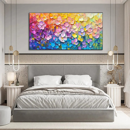 RAINBOW FALLS: Panoramic Impasto Floral Oil Painting in Vibrant Rainbow Hues | rolled canvas, ready for custom framing