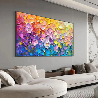 RAINBOW FALLS: Panoramic Impasto Floral Oil Painting in Vibrant Rainbow Hues | multi-color palette, original oil on stretched canvas art