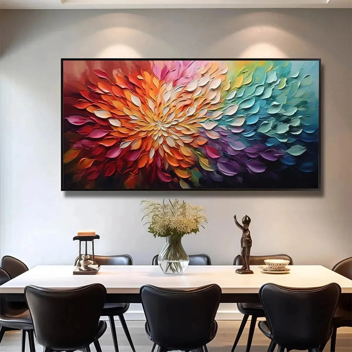 RAINBOW PETALS: Textured Impasto Abstract Floral Painting in Rainbow Colors | multi-color palette, original oil on stretched canvas art