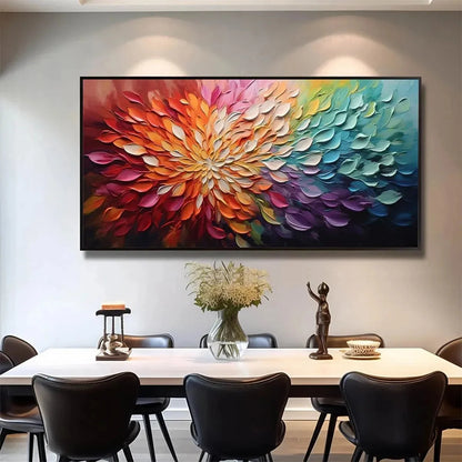 RAINBOW PETALS: Textured Impasto Abstract Floral Painting in Rainbow Colors | multi-color palette, original oil on stretched canvas art