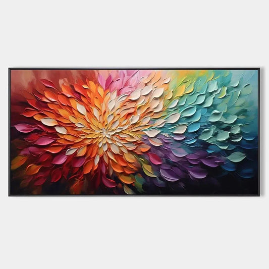 RAINBOW PETALS: Textured Impasto Abstract Floral Painting in Rainbow Colors | hanging in living room, Abstract wall art