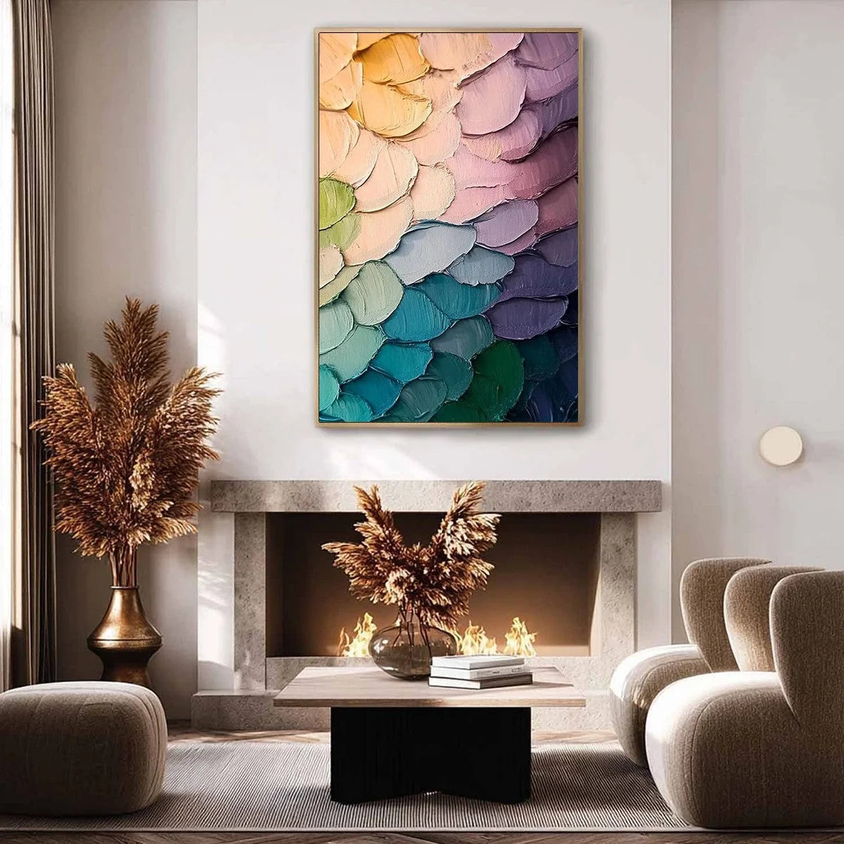 RAINBOW SCALES: Colorful Impasto Abstract Painting | Abstract mood, soft natural light studio shot