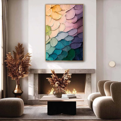 RAINBOW SCALES: Colorful Impasto Abstract Painting | Abstract mood, soft natural light studio shot