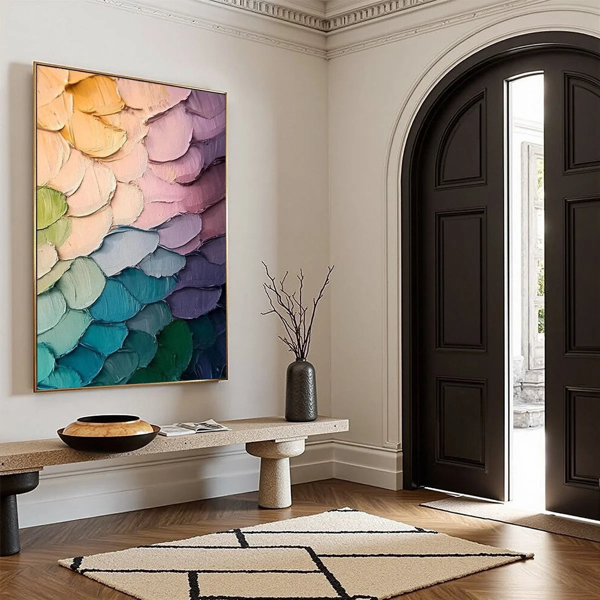 RAINBOW SCALES: Colorful Impasto Abstract Painting | multi-color palette, original oil on stretched canvas art