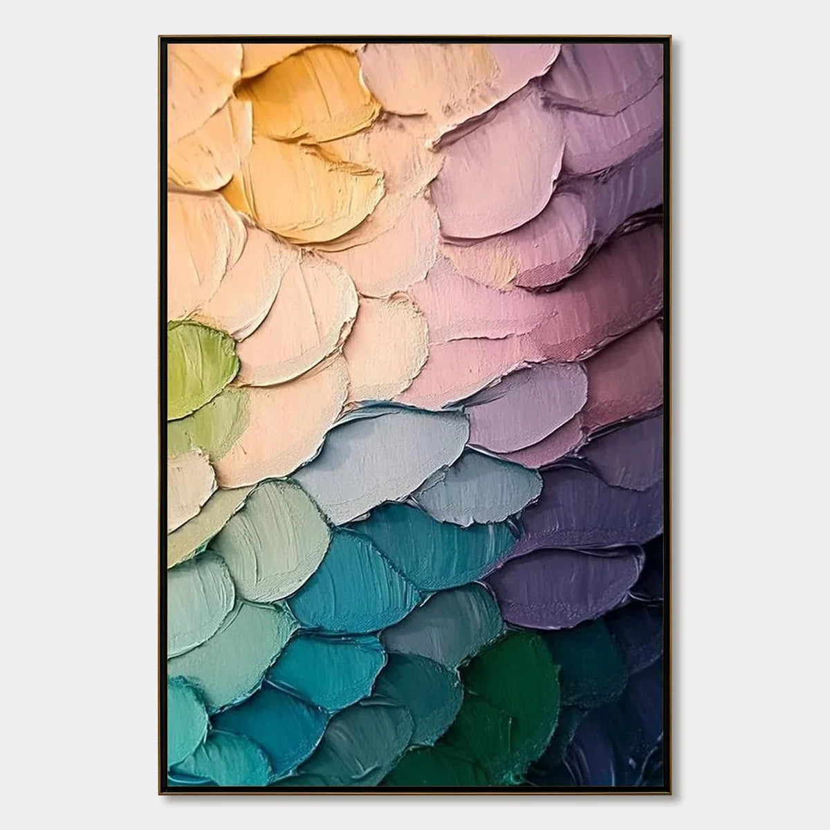 RAINBOW SCALES: Colorful Impasto Abstract Painting | hanging in living room, Abstract wall art