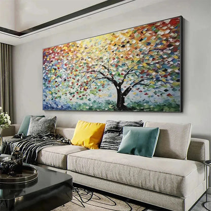 RAINBOW TREE: Textured Impasto Tree Painting in Vibrant Colors | Figurative closeup, raised brushwork detail
