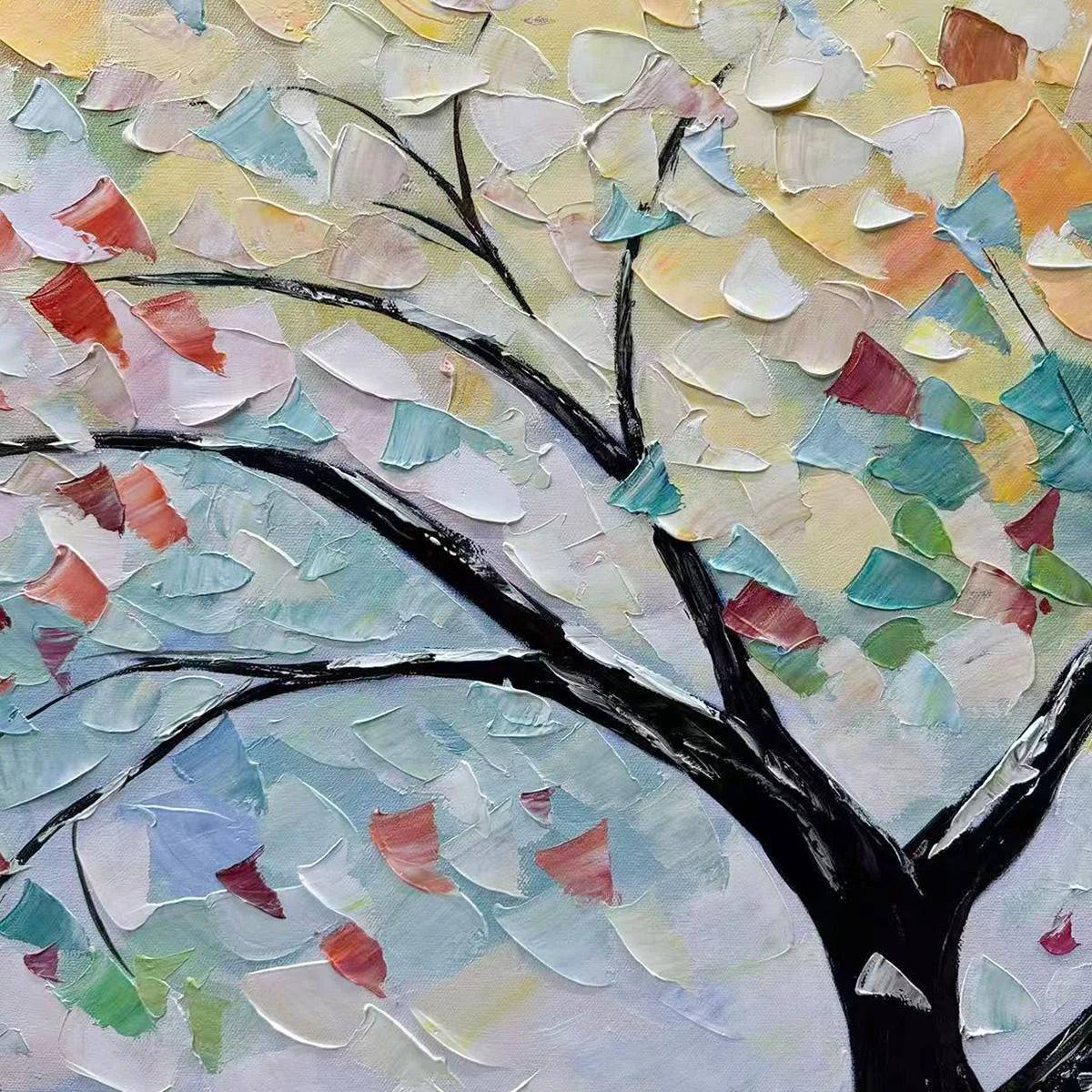 RAINBOW TREE: Textured Impasto Tree Painting in Vibrant Colors | rectangular format, hand-painted canvas edge