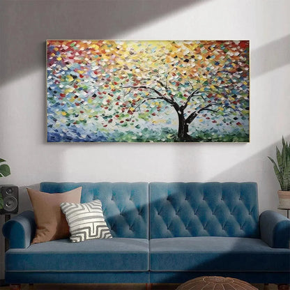 RAINBOW TREE: Textured Impasto Tree Painting in Vibrant Colors | rolled canvas, ready for custom framing