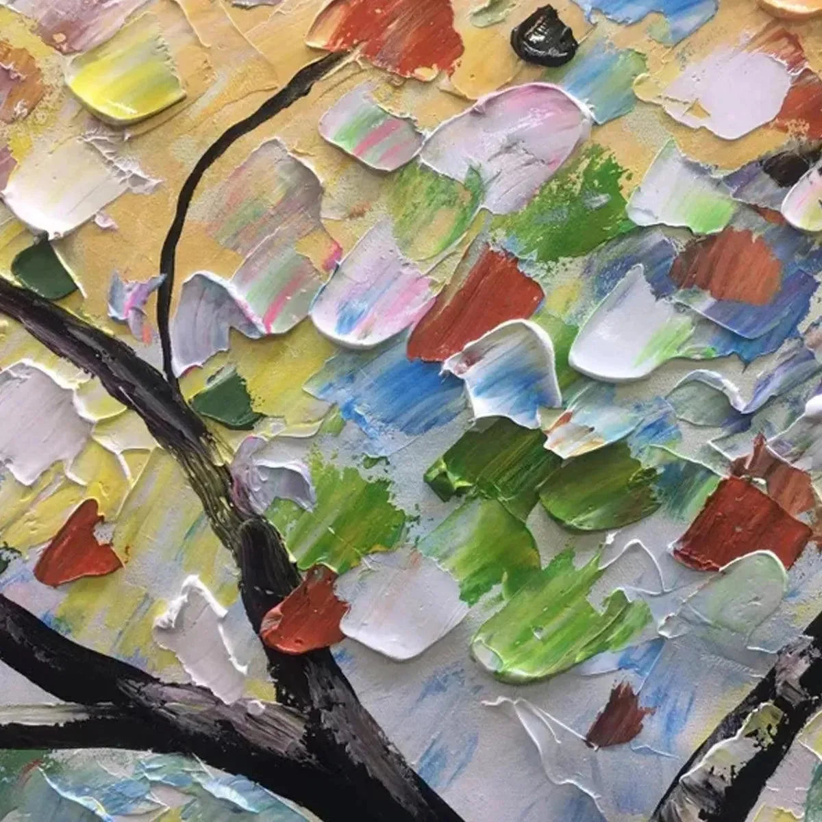 RAINBOW TREE: Textured Impasto Tree Painting in Vibrant Colors | yellow palette, original oil on stretched canvas art