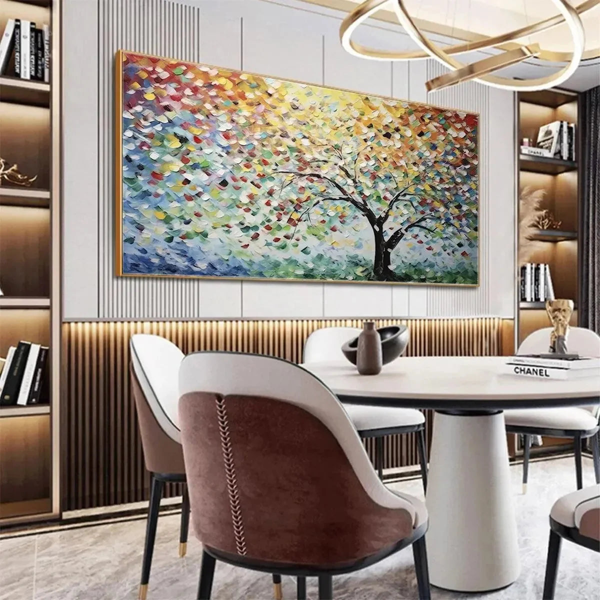 RAINBOW TREE: Textured Impasto Tree Painting in Vibrant Colors | texture detail, palette knife marks visible