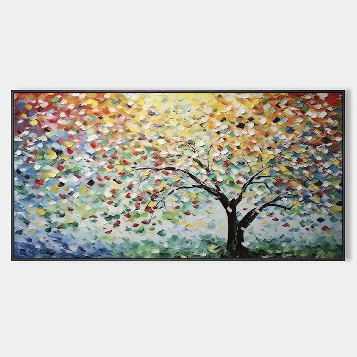 RAINBOW TREE: Textured Impasto Tree Painting in Vibrant Colors | hanging in living room, Figurative wall art