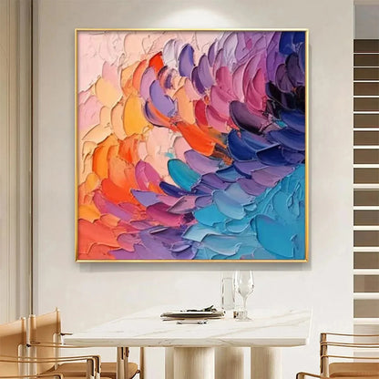 RAINBOW WAVES: Textured Abstract Painting, Impasto Wall Art, Square Canvas, Modern Decor | rectangular format, hand-painted canvas edge