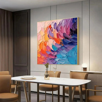 RAINBOW WAVES: Textured Abstract Painting, Impasto Wall Art, Square Canvas, Modern Decor | rolled canvas, ready for custom framing