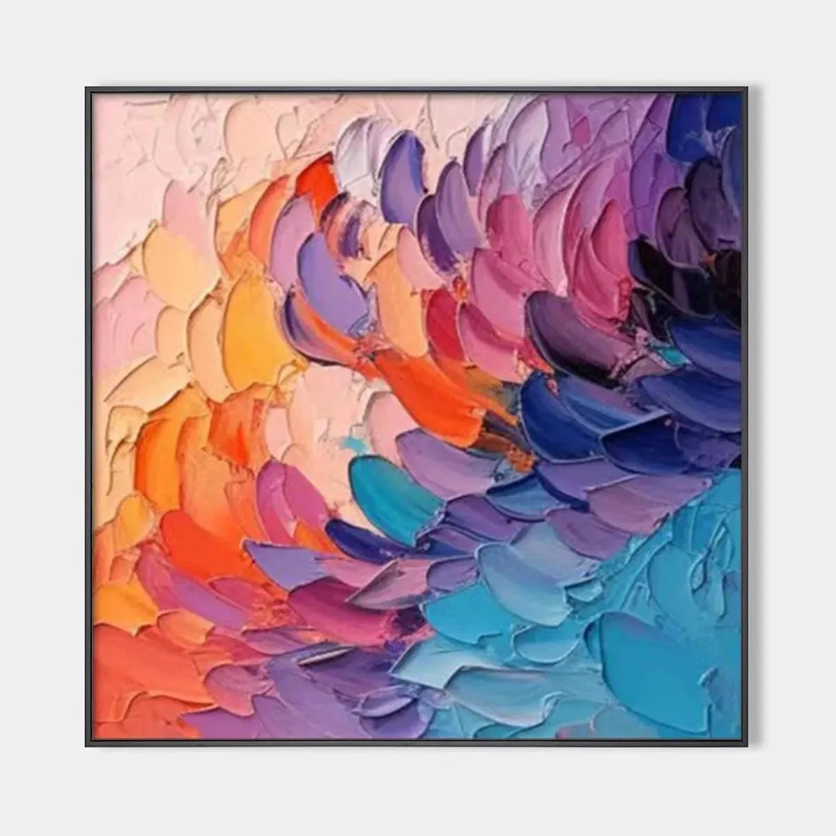 RAINBOW WAVES: Textured Abstract Painting, Impasto Wall Art, Square Canvas, Modern Decor | hanging in living room, Abstract wall art