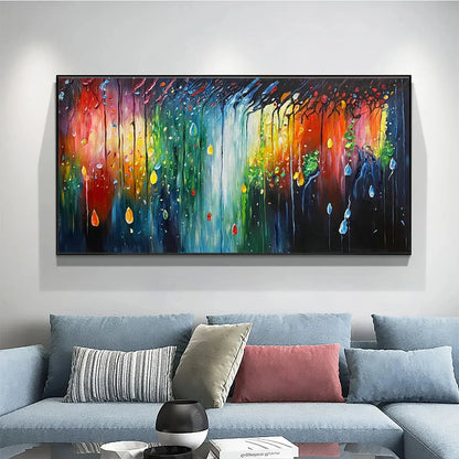 RAINFOREST MELODY: Abstract Painting, Colorful Waterfall, Living Room, Dining Room, Office | Figurative closeup, raised brushwork detail