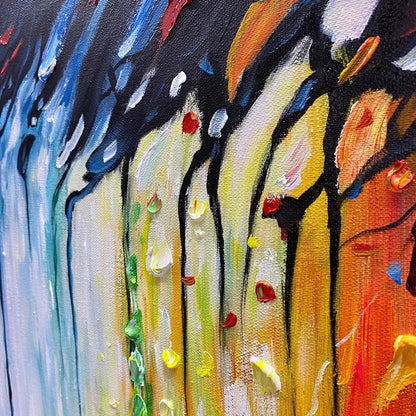 RAINFOREST MELODY: Abstract Painting, Colorful Waterfall, Living Room, Dining Room, Office | rectangular format, hand-painted canvas edge