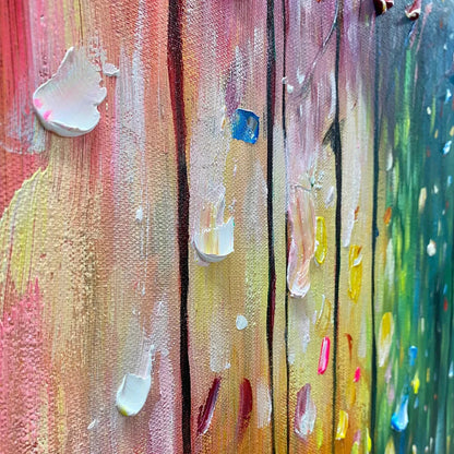 RAINFOREST MELODY: Abstract Painting, Colorful Waterfall, Living Room, Dining Room, Office | rolled canvas, ready for custom framing