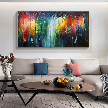 RAINFOREST MELODY: Abstract Painting, Colorful Waterfall, Living Room, Dining Room, Office | green palette, original oil on stretched canvas art