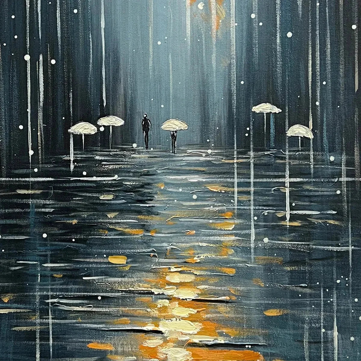 RAINY DAY REFLECTIONS | rectangular format, hand-painted canvas edge