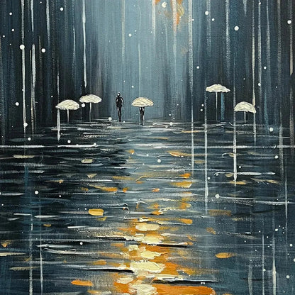 RAINY DAY REFLECTIONS | rectangular format, hand-painted canvas edge
