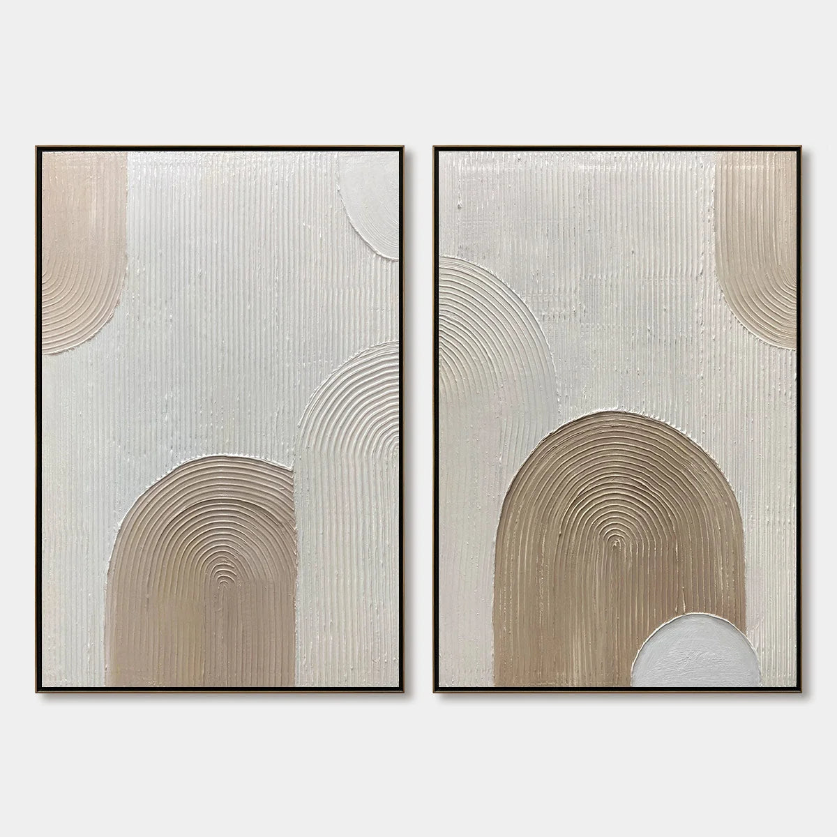 Ready to Ship | Beige Arches Diptych: Vertical Textured Abstract Wall Art Set | hanging in living room, Abstract wall art