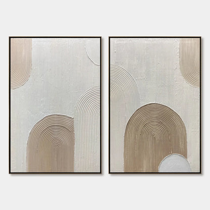 Ready to Ship | Beige Arches Diptych: Vertical Textured Abstract Wall Art Set | hanging in living room, Abstract wall art