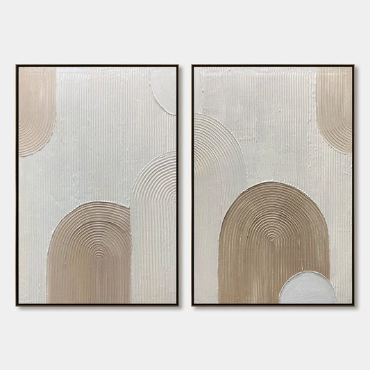 Ready to Ship | Beige Arches Diptych: Vertical Textured Abstract Wall Art Set | hanging in living room, Abstract wall art