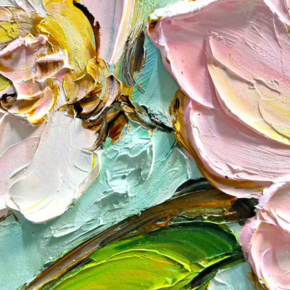 Ready to Ship | BLOSSOM SERENADE: Textured Impasto Floral Oil Painting | Abstract closeup, raised brushwork detail
