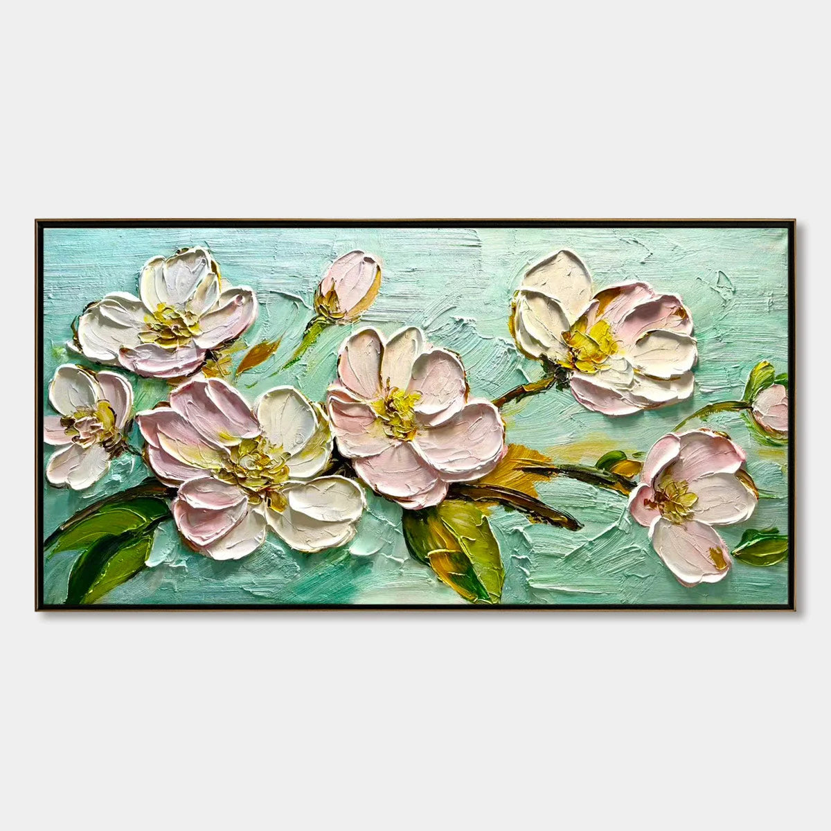 Ready to Ship | BLOSSOM SERENADE: Textured Impasto Floral Oil Painting | rectangular format, hand-painted canvas edge