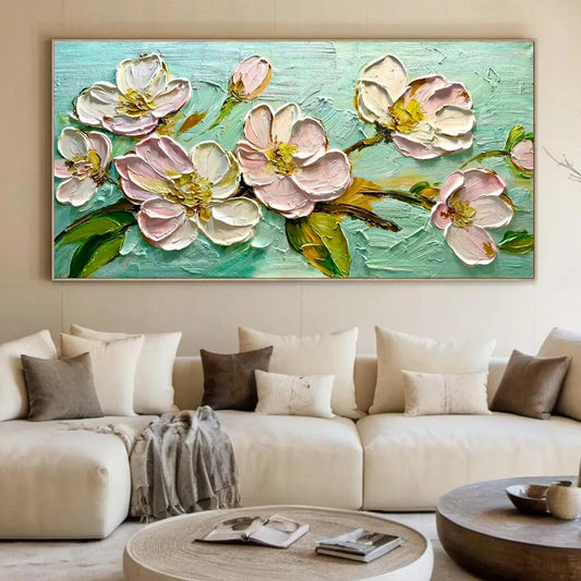 Ready to Ship | BLOSSOM SERENADE: Textured Impasto Floral Oil Painting | hanging in living room, Abstract wall art