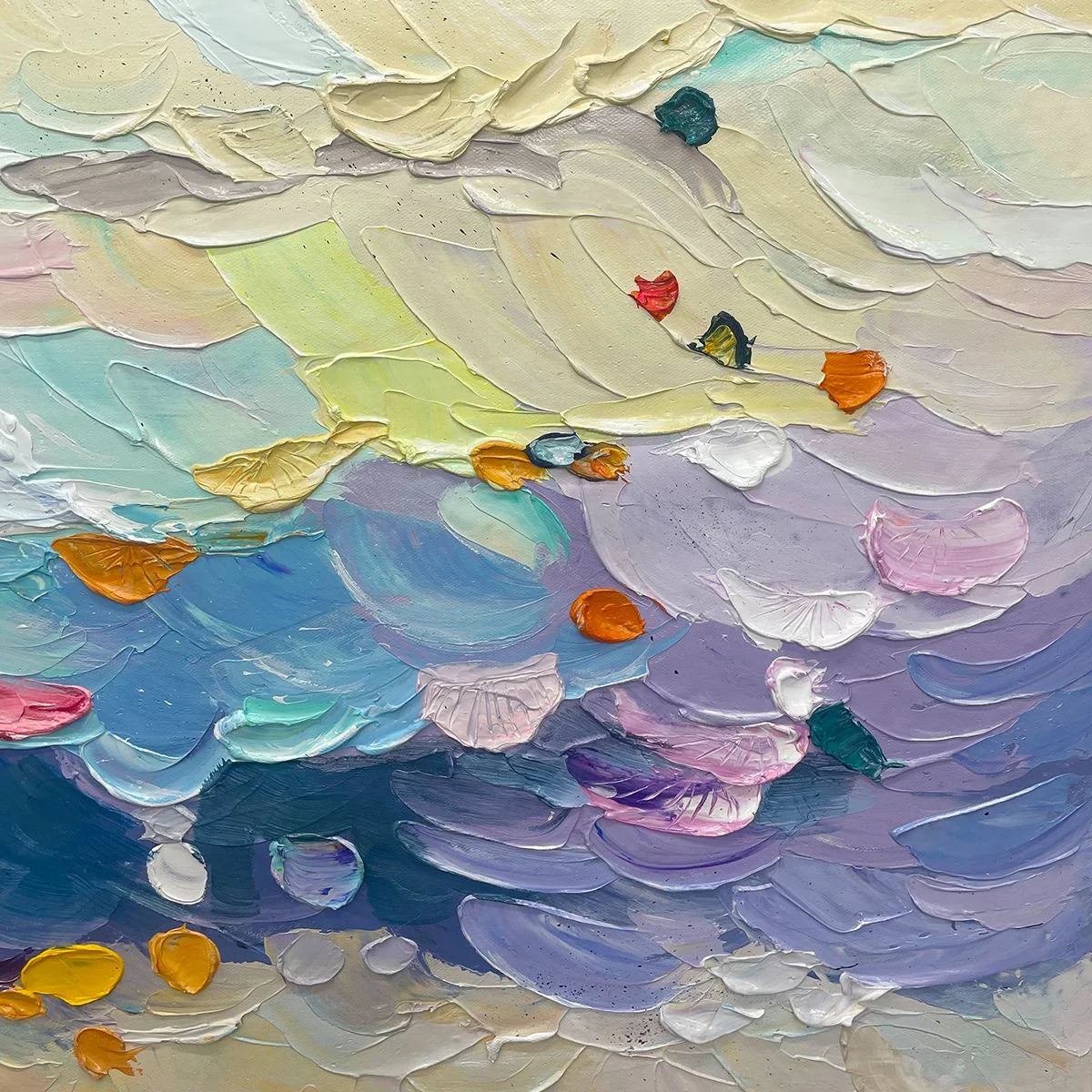 Ready to Ship | CORAL DREAM: Textured Abstract Seascape Oil Painting | Abstract closeup, raised brushwork detail