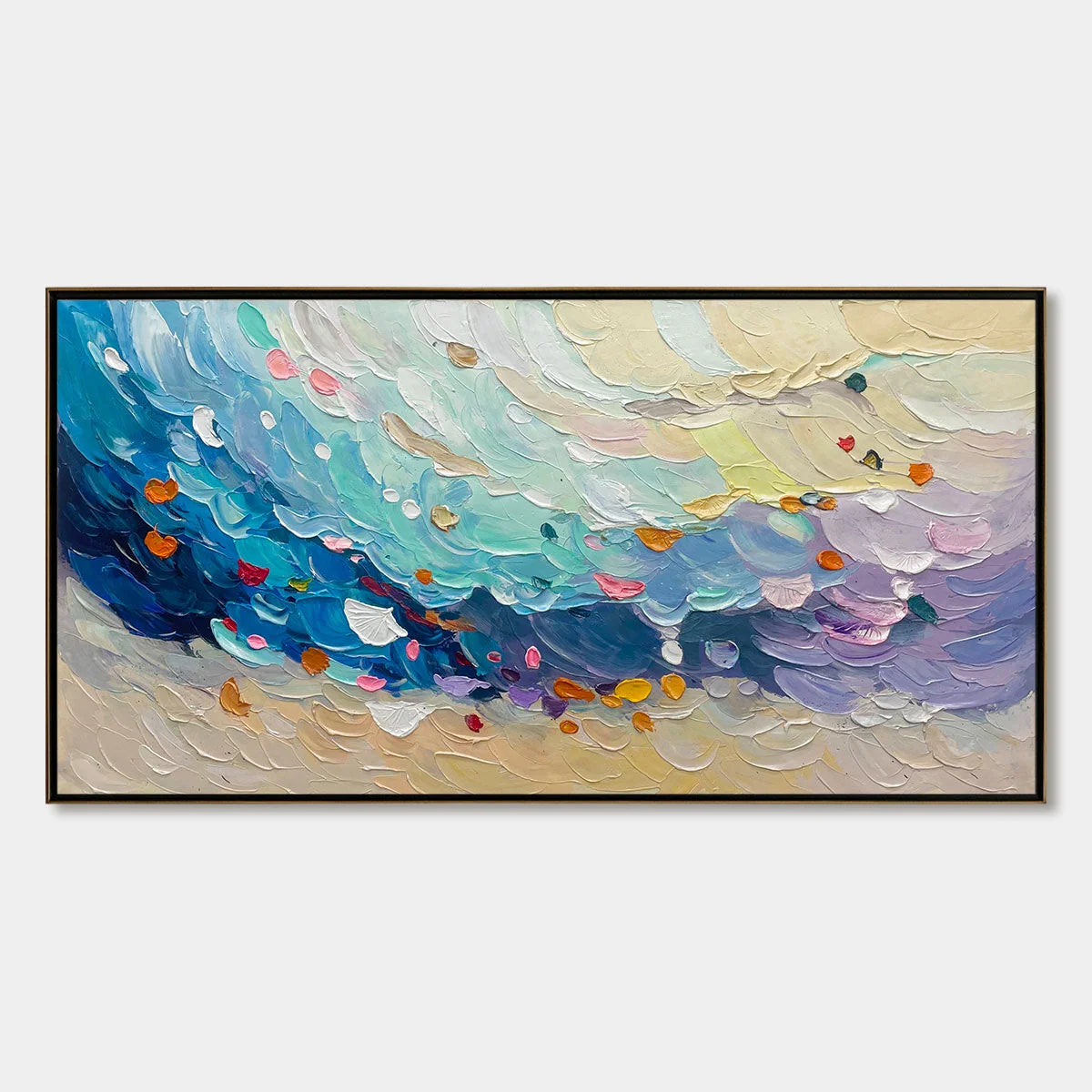 Ready to Ship | CORAL DREAM: Textured Abstract Seascape Oil Painting | rectangular format, hand-painted canvas edge