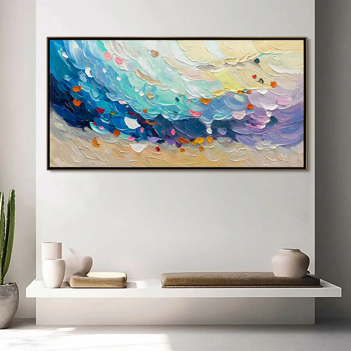 Ready to Ship | CORAL DREAM: Textured Abstract Seascape Oil Painting | hanging in living room, Abstract wall art