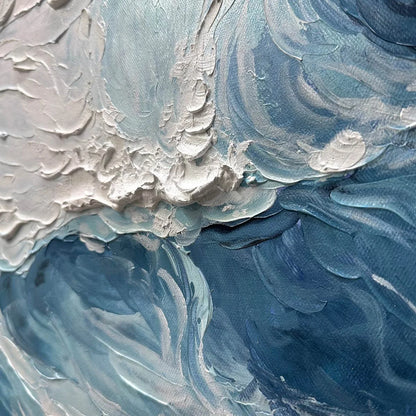 Ready to Ship | CRASHING WAVES: Textured Coastal Seascape Oil Painting | Abstract closeup, raised brushwork detail