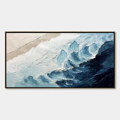 Ready to Ship | CRASHING WAVES: Textured Coastal Seascape Oil Painting | rectangular format, hand-painted canvas edge