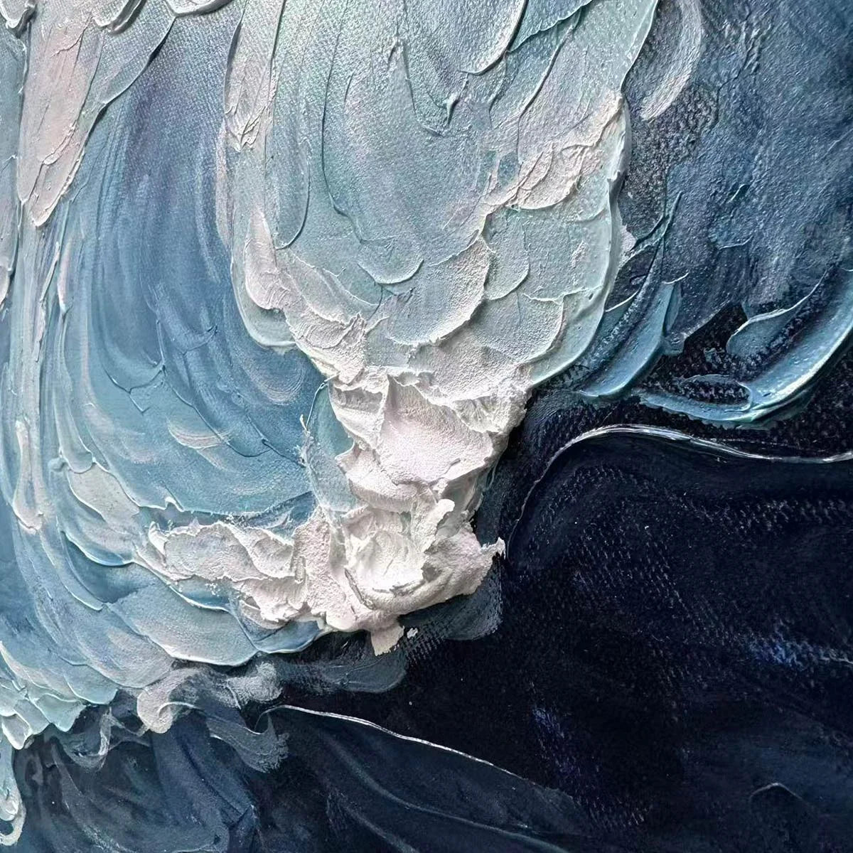 Ready to Ship | CRASHING WAVES: Textured Coastal Seascape Oil Painting | gold frame stretched on neutral wall