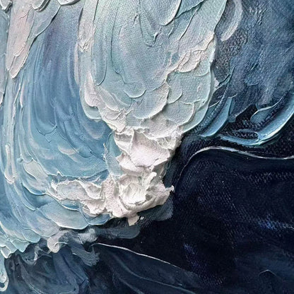 Ready to Ship | CRASHING WAVES: Textured Coastal Seascape Oil Painting | gold frame stretched on neutral wall