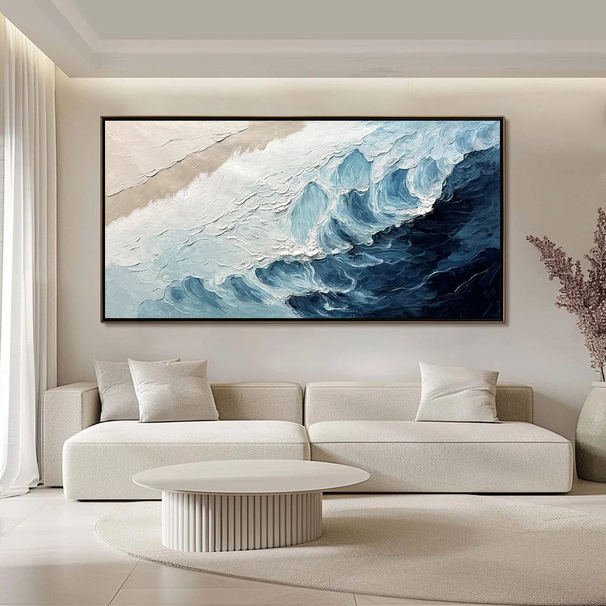 Ready to Ship | CRASHING WAVES: Textured Coastal Seascape Oil Painting | hanging in living room, Abstract wall art