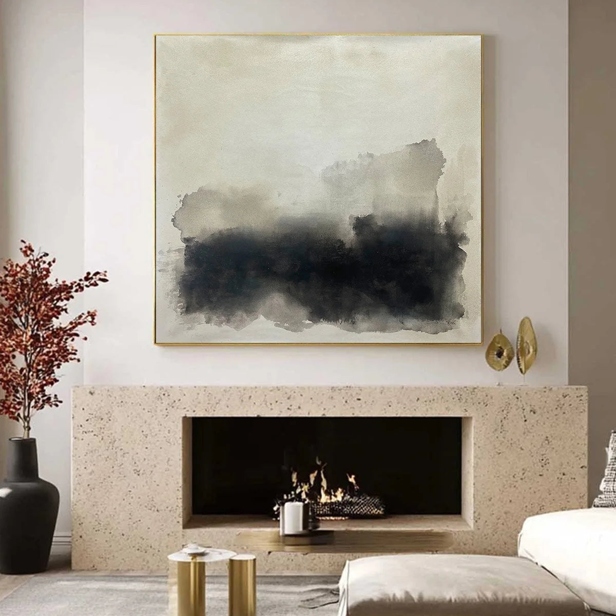 Ready to Ship | DUSK SHADOWS: Abstract Minimalist Neutral Tone | Minimalist closeup, raised brushwork detail