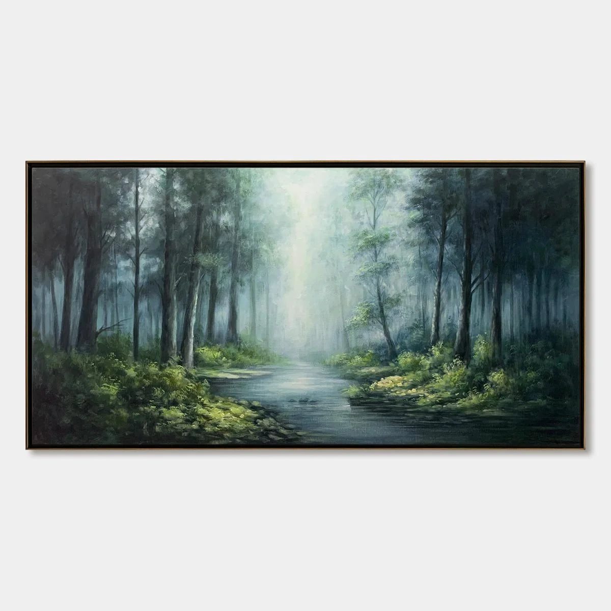 Ready to Ship | FOREST WHISPERS: Panoramic Misty Forest Oil Painting | rectangular format, hand-painted canvas edge