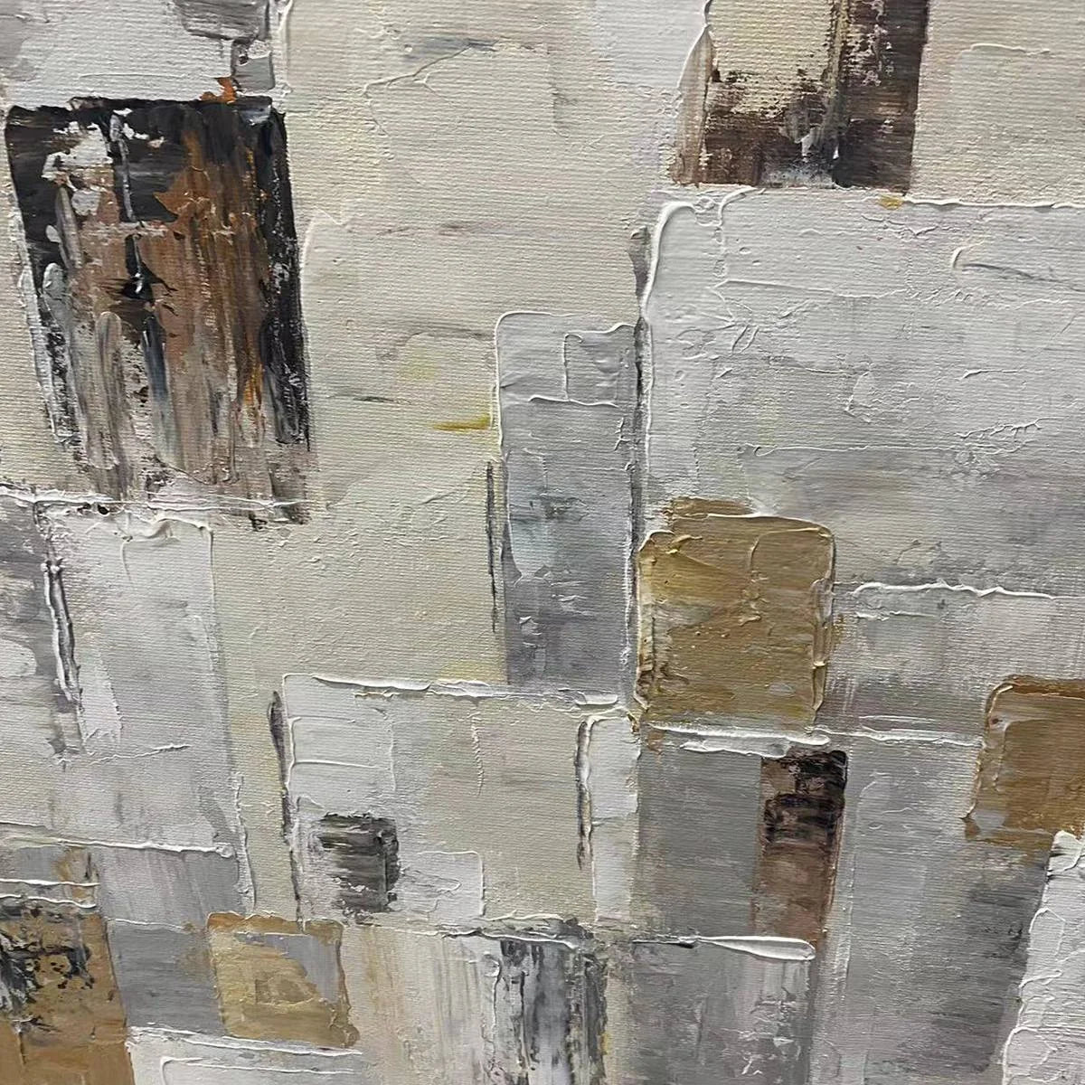 Ready to Ship | Golden Intersection: Abstract Geometric Textured Oil Wall Art | Minimalist closeup, raised brushwork detail