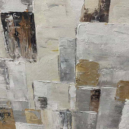 Ready to Ship | Golden Intersection: Abstract Geometric Textured Oil Wall Art | Minimalist closeup, raised brushwork detail