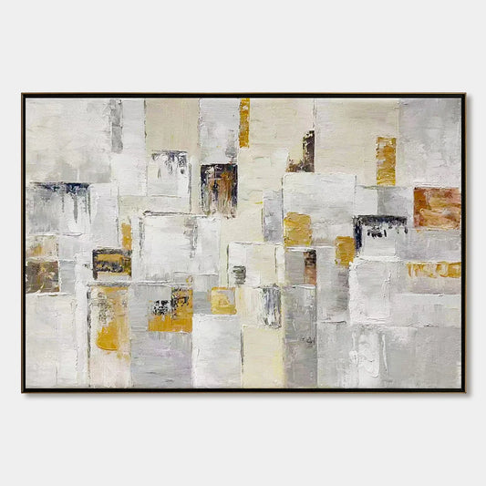 Ready to Ship | Golden Intersection: Abstract Geometric Textured Oil Wall Art | hanging in living room, Minimalist wall art